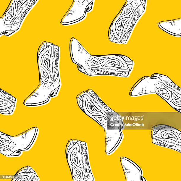 hand drawn boot pattern - cowboy boot stock illustrations