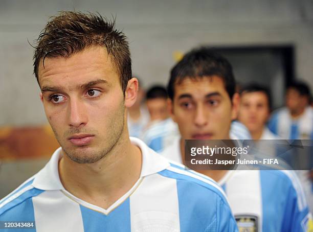 German Pezzella of Argentina waits with his teammates in the tunnel prior to the start of the FIFA U-20 World Cup Colombia 2011 group F match between...