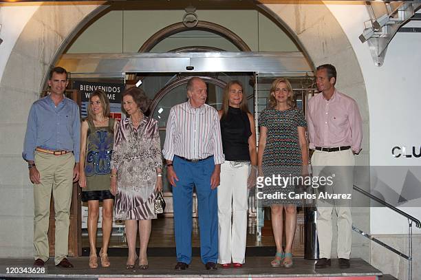 Prince Felipe, Princess Letizia, Queen Sofia, King Juan Carlos, Princess Elena, Princess Cristina and Inaki Urdangarin of Spanish Royal Family attend...