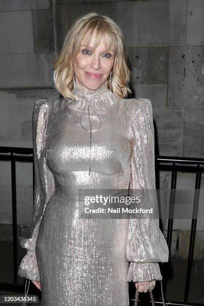 Courtney Love arrives for the Charles Finch & CHANEL Pre-BAFTA Party at 5 Hereford Street on February 01, 2020 in London, England.