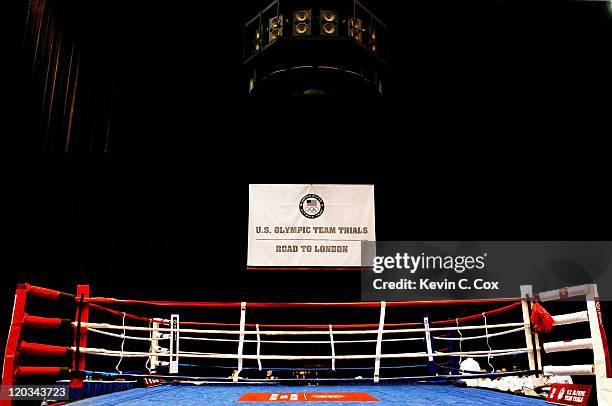 General view of the ring prior to the 2012 U.S. Men's Boxing Olympic Team Trials at the Mobile Civic Center on August 4, 2011 in Mobile, Alabama.