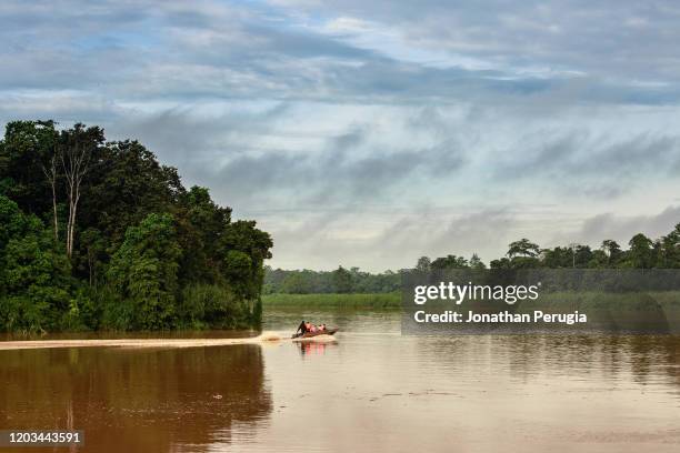 Boat motors up the Kinabatangan River, within the Kinabatangan Wildlife Sanctuary, in Bilit, Sabah, Malaysia, on 9 September 2016.