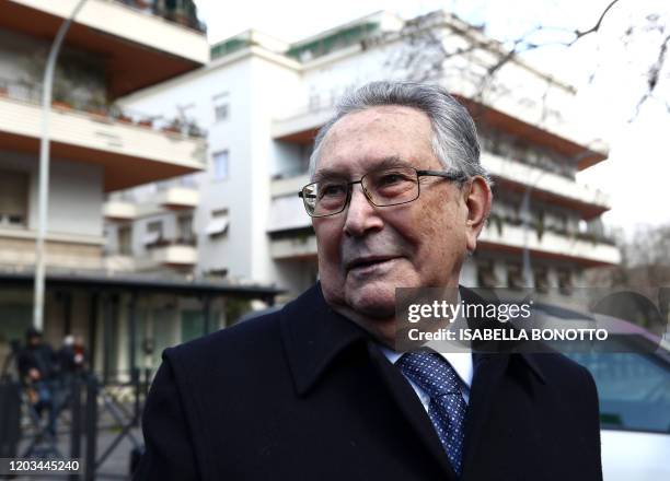 Franco Coppi, lawyer of the Cerciello family, talks to the media outside Rome's criminal court, ahead of the trial of two Americans accused of being...