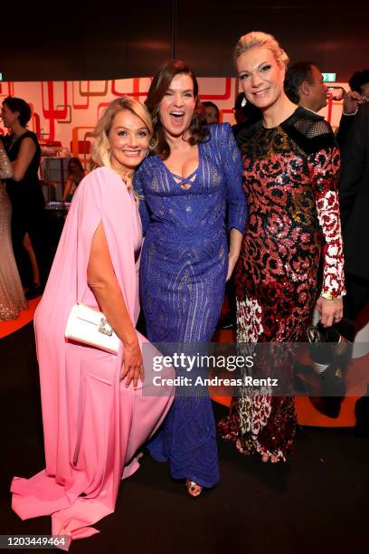 Franziska van Almsick, Katarina Witt and Maria Hoefl-Riesch attend the Ball des Sports 2020 gala at RheinMain CongressCenter on February 01, 2020 in...