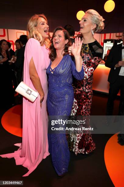 Franziska van Almsick, Katarina Witt and Maria Hoefl-Riesch attend the Ball des Sports 2020 gala at RheinMain CongressCenter on February 01, 2020 in...