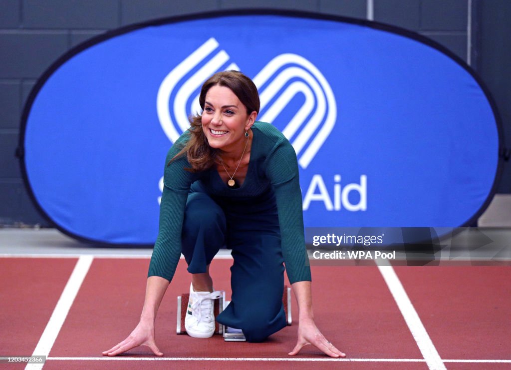 The Duchess Of Cambridge Visits London Stadium To Meet The Parents And Guardians Of SportsAid Stars