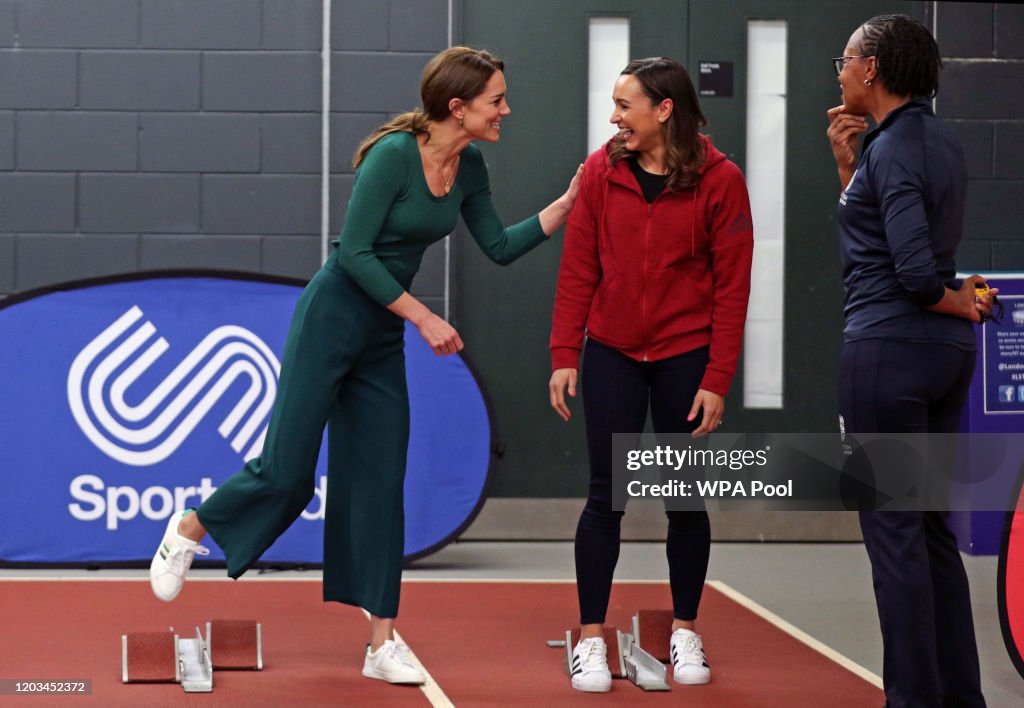 The Duchess Of Cambridge Visits London Stadium To Meet The Parents And Guardians Of SportsAid Stars