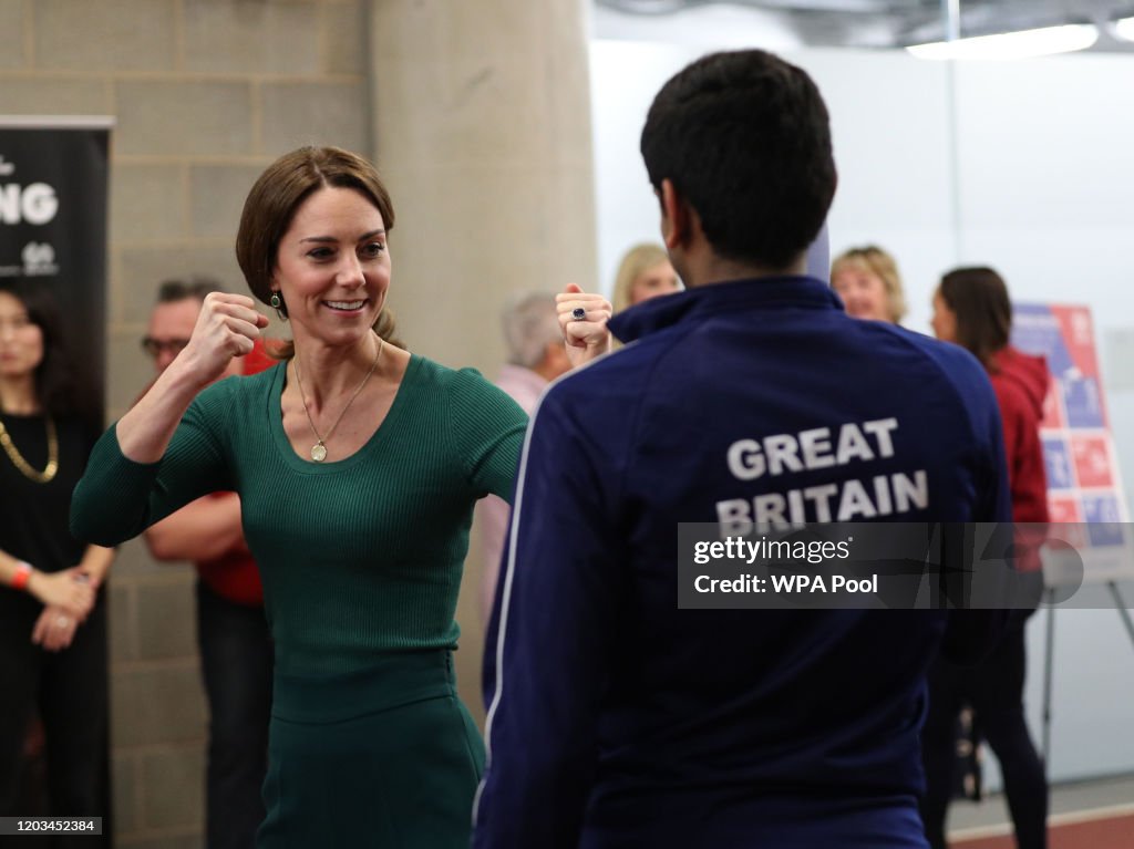 The Duchess Of Cambridge Visits London Stadium To Meet The Parents And Guardians Of SportsAid Stars