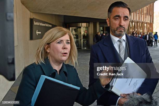 Grandmother Linda McDonald from Dundee, who was almost murdered in 2017 by a convicted killer on home leave, speaks to the media outside the Scottish...