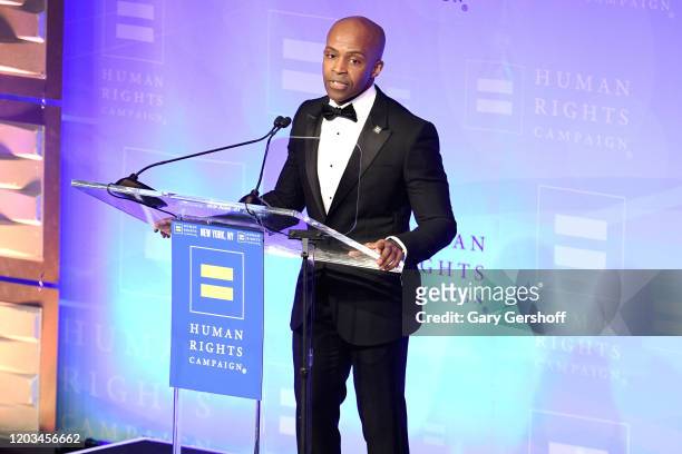 President Alphonso David speaks during the Human Rights Campaign's 19th Annual Greater New York Gala at the Marriott Marquis Hotel on February 01,...