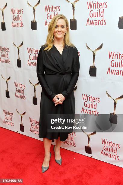 Samantha Bee poses backstage at the 72nd Writers Guild Awards at Edison Ballroom on February 01, 2020 in New York City.