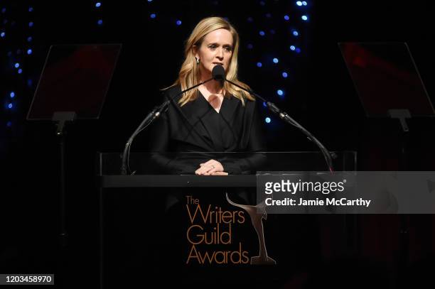 Samantha Bee speaks onstage at the 72nd Writers Guild Awards at Edison Ballroom on February 01, 2020 in New York City.