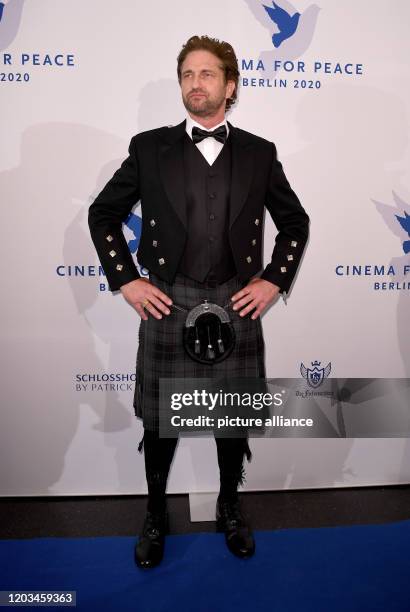 February 2020, Berlin: 70th Berlinale, Cinema for Peace Gala: Actor Gerard Butler . The International Film Festival takes place from 20.02. To ....