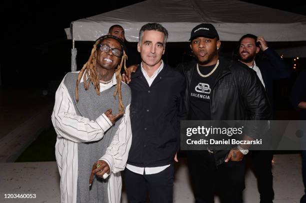 Lil Wayne, Avery Lipman, Mack Maine attend Lil Wayne's "Funeral" album release party on February 01, 2020 in Miami, Florida