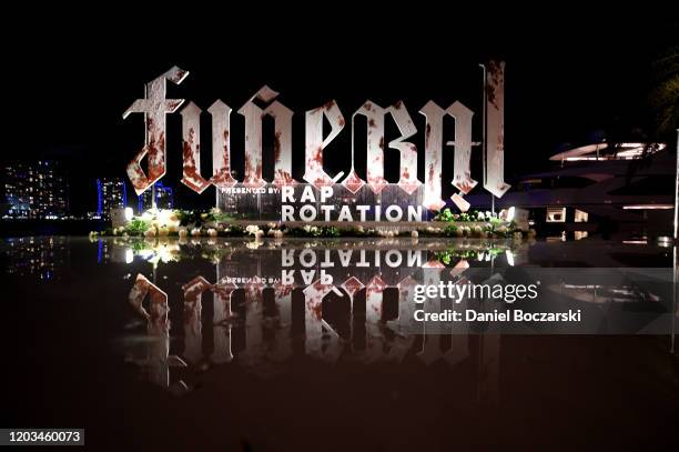 General view of the album title during Lil Wayne's "Funeral" album release party on February 01, 2020 in Miami, Florida.