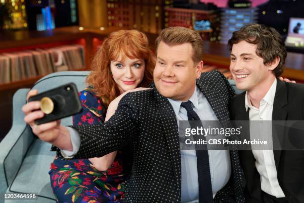 The Late Late Show with James Corden airing Monday, February 24 with guests Christina Hendricks, Logan Lerman, and music from Yola.