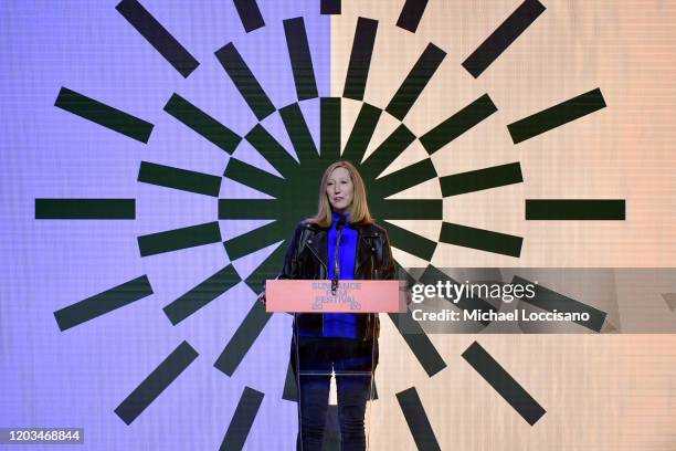 Keri Putnam speaks onstage during the 2020 Sundance Film Festival Awards Night Ceremony at Basin Recreation Field House on February 01, 2020 in Park...