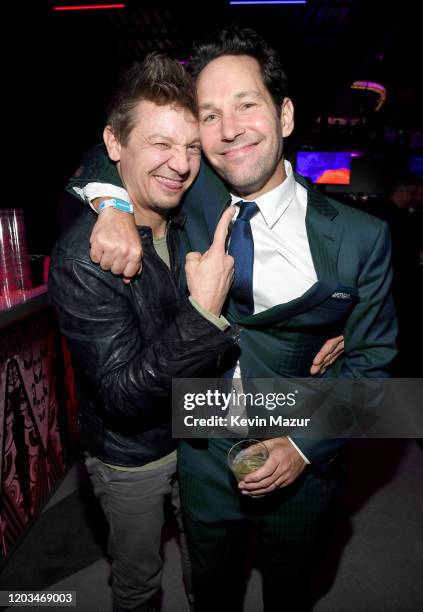 Jeremy Renner and Paul Rudd attend AT&T TV Super Saturday Night at Meridian at Island Gardens on February 01, 2020 in Miami, Florida.