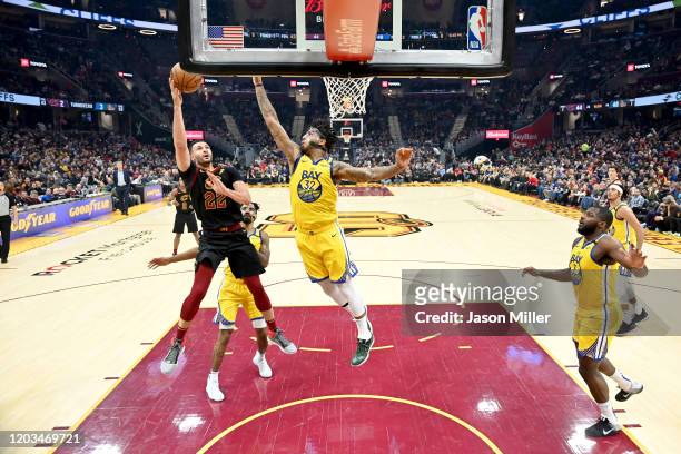 Larry Nance Jr. #22 of the Cleveland Cavaliers shoots over Marquese Chriss of the Golden State Warriors during the second half at Rocket Mortgage...