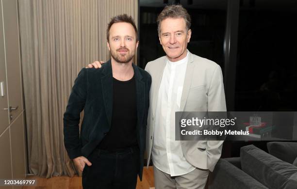 Aaron Paul and Bryan Cranston attend 2020 Big Game Big Give at Star Island on February 01, 2020 in Miami, Florida.