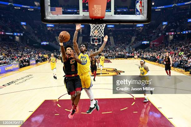 Collin Sexton of the Cleveland Cavaliers shoots over Marquese Chriss of the Golden State Warriors during the second half at Rocket Mortgage...