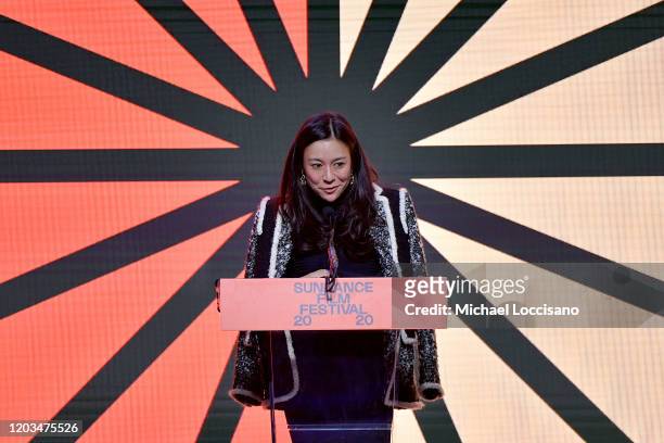 Chai Vasarhelyi speaks onstage during the 2020 Sundance Film Festival Awards Night Ceremony at Basin Recreation Field House on February 01, 2020 in...