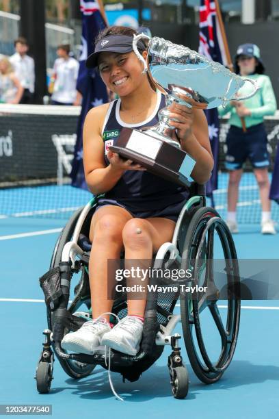 Yui Kamiji of Japan after winning her Womens wheelchair Final against Aniek Van Koot of The Netherlands on day fourteen of the 2020 Australian Open...