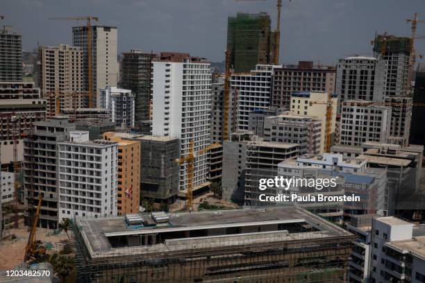 Large city developed by Chinese is seen under construction in Sihanoukville, Cambodia on February 18, 2020. Chinese are permanently changing the...