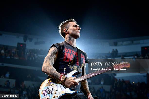 Adam Levine with Maroon 5 performs onstage during the Bud Light Super Bowl Music Fest on February 01, 2020 in Miami, Florida.