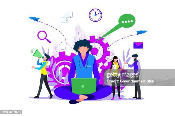 business man with laptop isolated - young adult stock illustrations
