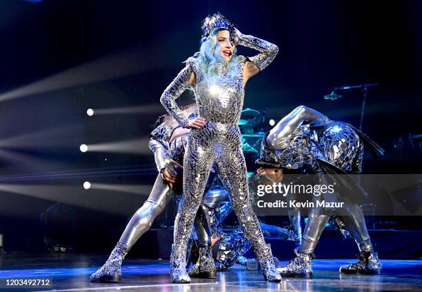 Lady Gaga performs onstage during AT&T TV Super Saturday Night at Meridian at Island Gardens on February 01, 2020 in Miami, Florida.