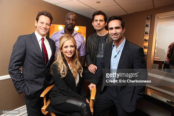 Ioan Gruffudd, Sarah Michelle Gellar, Mike Colter, Kristoffer Polaha, and Nestor Carbonell at The CW Network's Summer 2011 TCA Panel Session for...