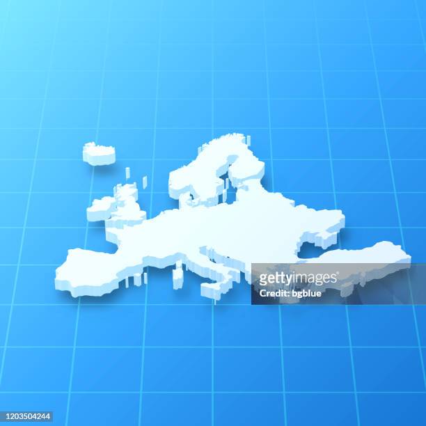europe 3d map on blue background - isometric grid pattern stock illustrations