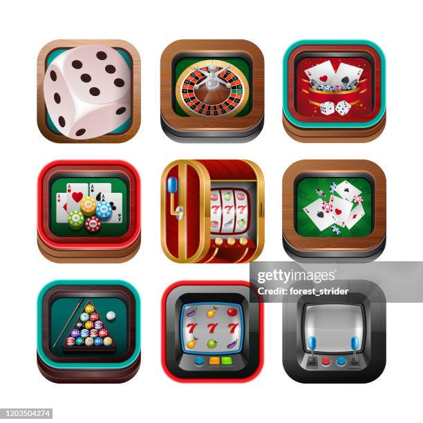 stockillustraties, clipart, cartoons en iconen met casino iconen. slotmachine, gokken, nummer 7, symbool, biljart - casino dealer