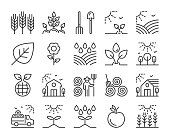 Farm icon. Agriculture and Farming line icons set. Editable stroke.