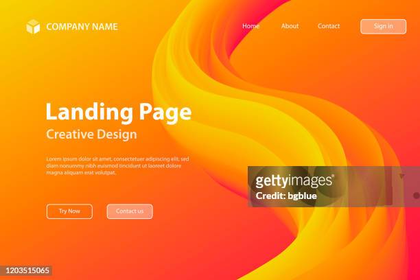 landing page template - fluid abstract design auf orange farbverlauf hintergrund - gelb stock-grafiken, -clipart, -cartoons und -symbole
