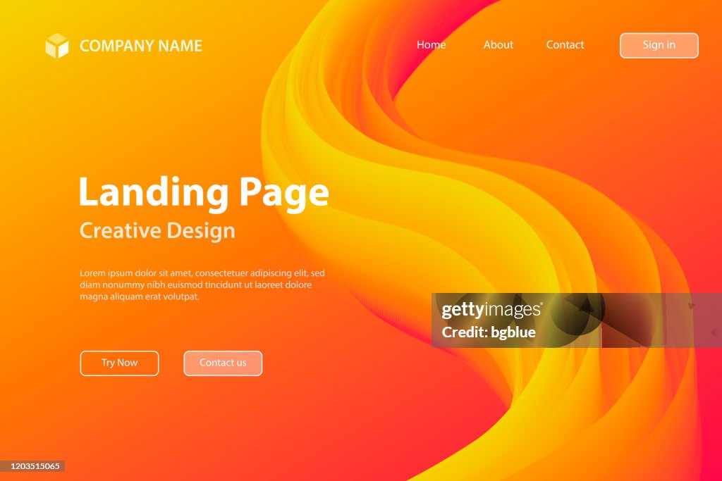Landing page Template - Fluid Abstract Design on Orange gradient background