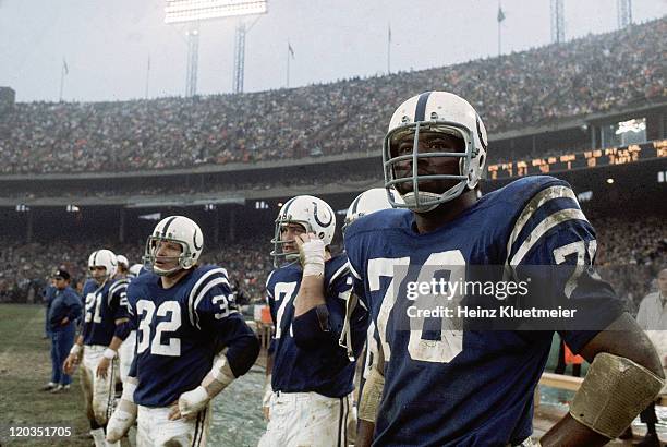 Baltimore Colts Bubba Smith on sidelines during game vs Pittsburgh Steelers at Memorial Stadium. Baltimore, MD CREDIT: Heinz Kluetmeier