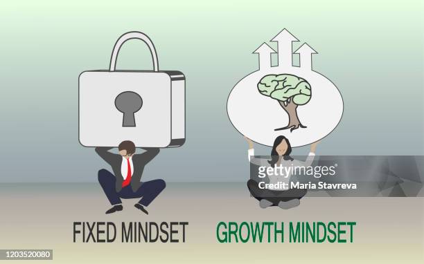 growth mindset and fixed mindset. - atitude stock illustrations