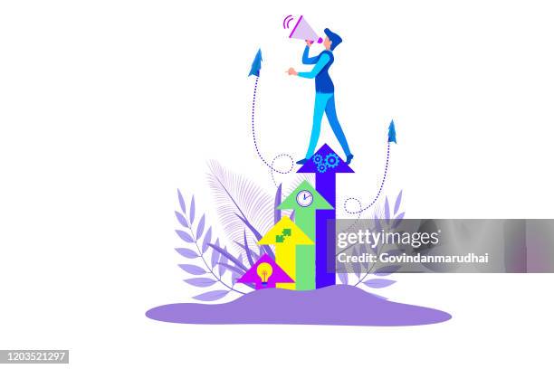 businessman announcement into a megaphone - communication strategy stock illustrations