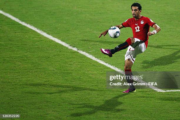 Mohamed Salah of Egypt controles the ball during the FIFA U-20 World Cup 2011 group E match between Egypt and Austria at Estadio Jaime Moron Leon on...