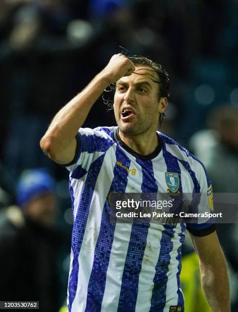 Sheffield Wednesday's Atdhe Nuhiu celebrates after Sheffield Wednesday's Steven Fletcher scores his side's first goal in injury time during the Sky...