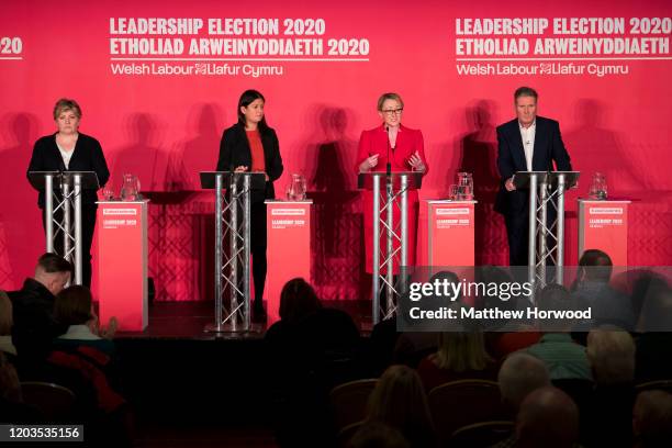 Labour MPs Emily Thornberry, Lisa Nandy, Rebecca Long-Bailey and Keir Starmer at the Labour Leadership Hustings at Cardiff City Hall on February 2,...