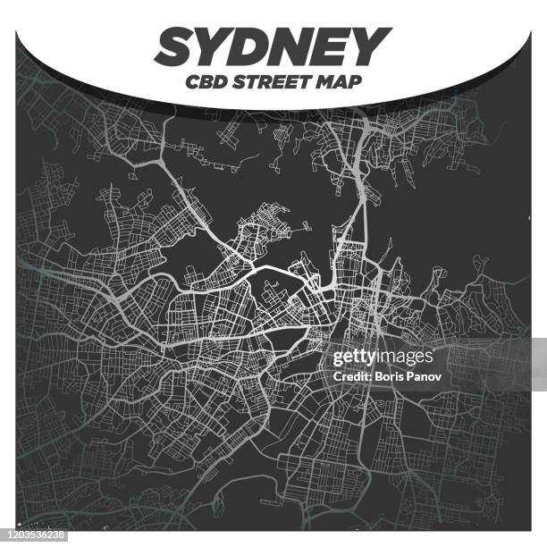 modern, elegant and fancy city street map of sydney australia - trendy city neighborhood street stock illustrations
