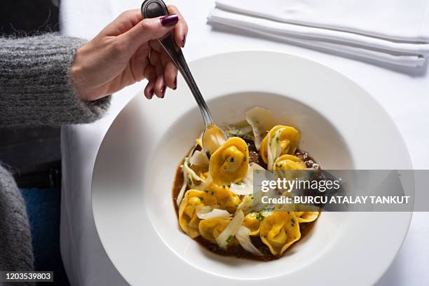 italian tortellini in restaurant - tortellini stock pictures, royalty-free photos & images