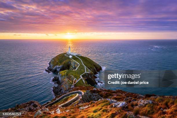 south stack lighthouse, holyhead, anglesey, wales - north wales stock-fotos und bilder