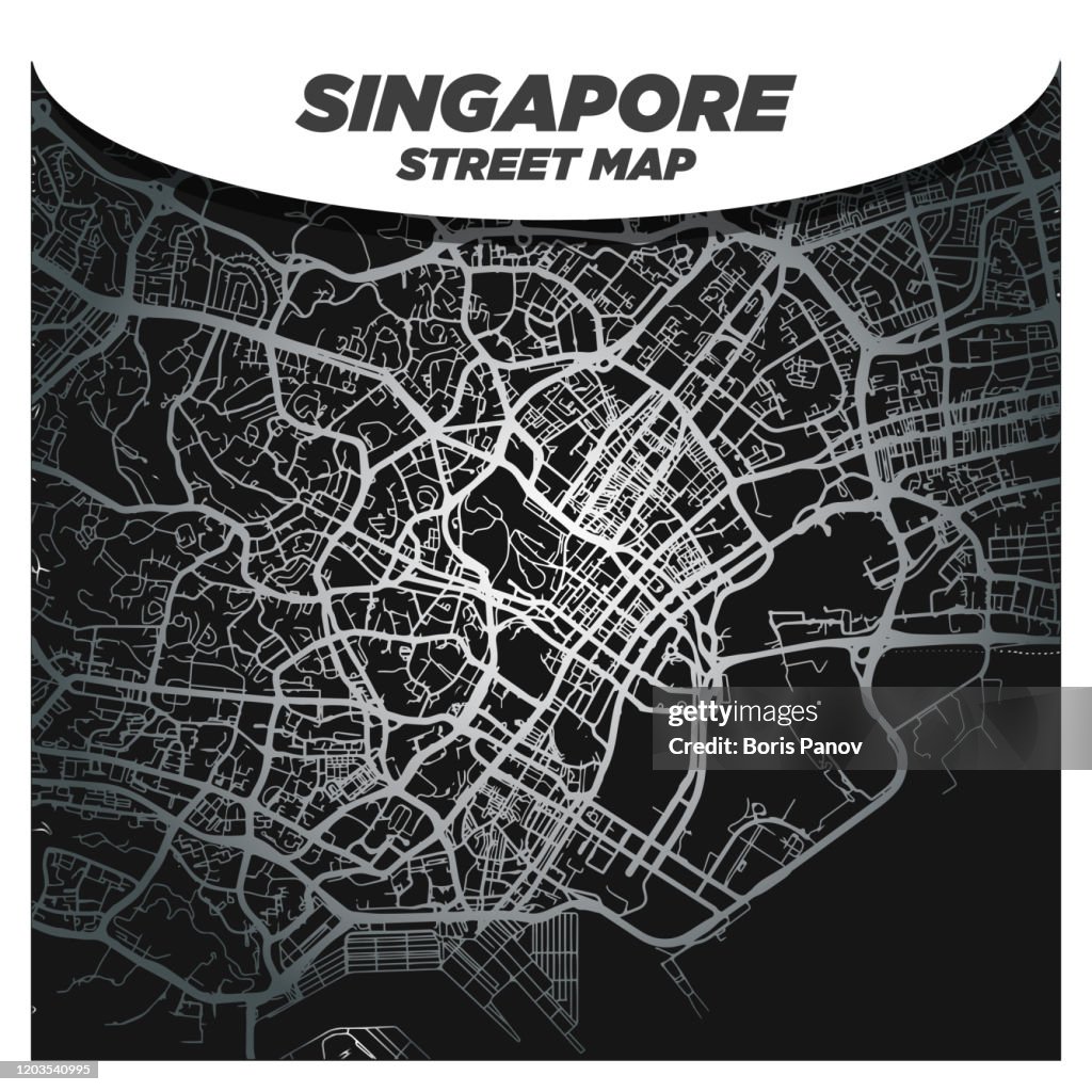 Modern, Elegant and Fancy City Street Map of Downtown Singapore CBD District