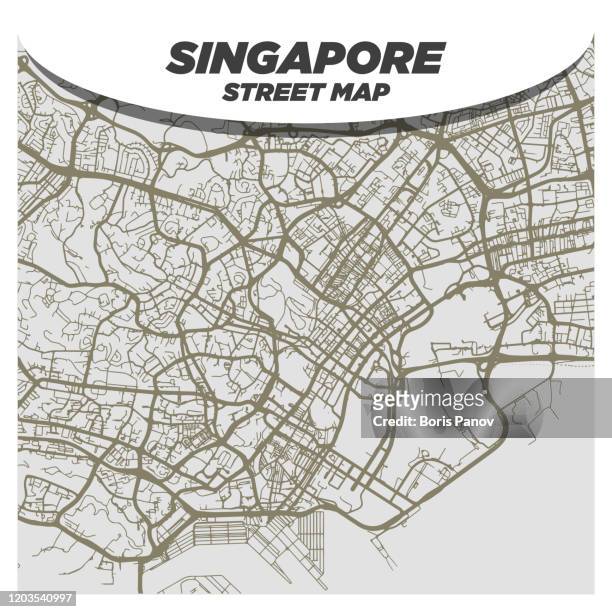 stockillustraties, clipart, cartoons en iconen met creatieve en gedurfde zwart & wit city street kaart van singapore cbd central downtown district - singapore map