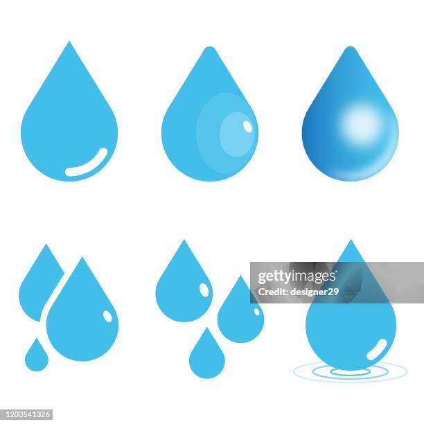 ilustrações, clipart, desenhos animados e ícones de conjunto de ícones de gota d'água. ilustração do vetor de gotas de chuva em fundo isolado branco. estilo flat e gradiente. - orvalho