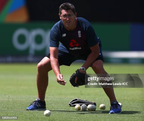 Jon Lewis, Head Coach of England in action during the England nets session at Willowmoore Park on February 02, 2020 in Benoni, South Africa.